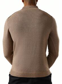 Manfinity Homme 男士四分之一按鈕紋理質感針織毛衣 - 駝色 - 查看 2