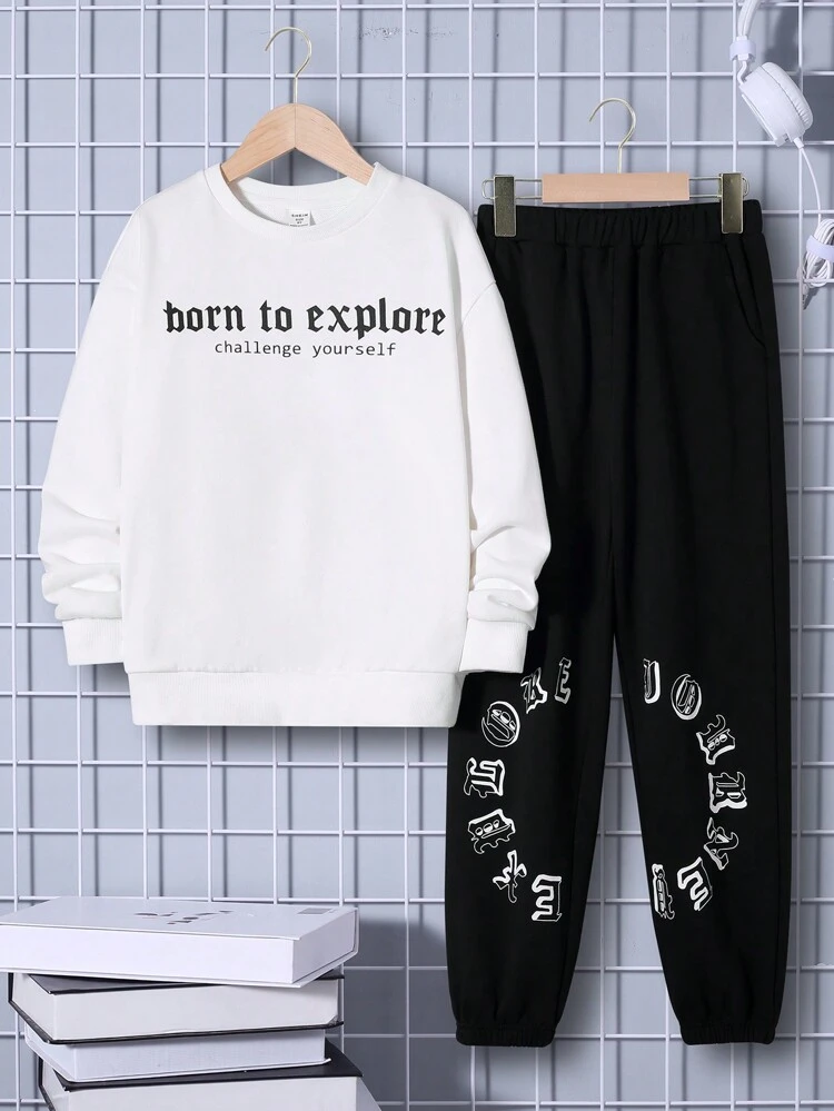 Tween Boy Slogan Graphic Pullover & Sweatpants