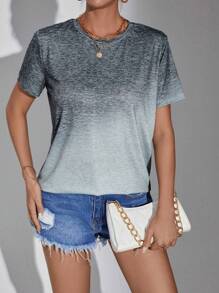 SHEIN LUNE 漸層圓領T恤 - 灰色 - 查看 4