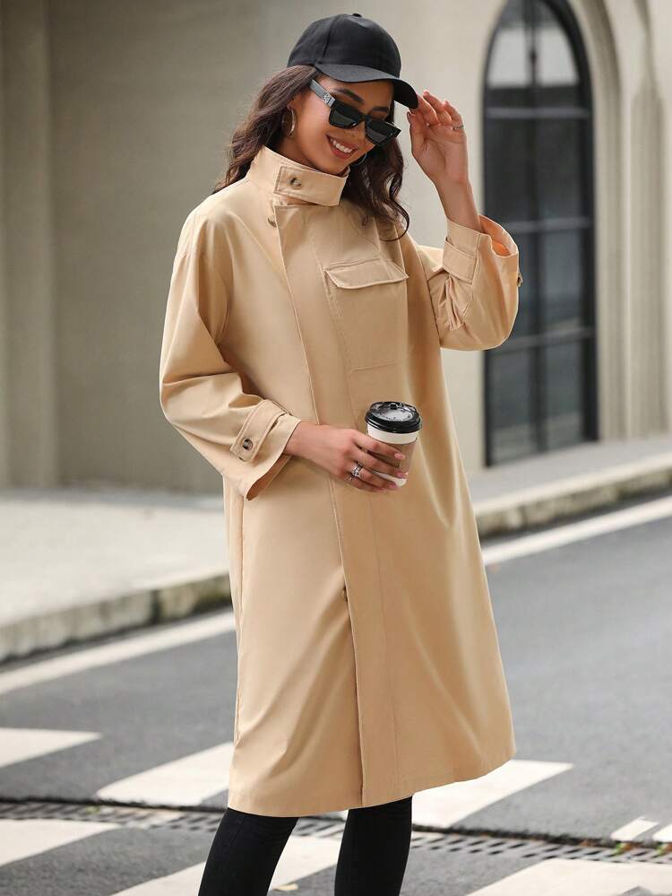 Waterfall Collar Drop Shoulder Trench Coat