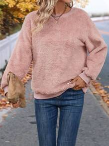SHEIN LUNE Solid Drop Shoulder Teddy Sweatshirt In Fall/Winter