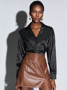 Maija Dệt hoa Xa ten Áo sơ mi - màu đen - Xem 5