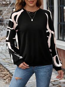 SHEIN LUNE Graphic Print Raglan Sleeve Sweatshirt,Long Sleeve Tops In Fall/Winter