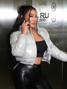 SHEIN SXY Áo khoác đệm ngắn có khóa kéo cho mùa đông - Xám - Xem 4