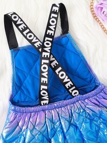 SHEIN Young Girl Letter Graphic Holographic Quilted Overall Dress - Purple - View 6