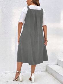 SHEIN LUNE 大碼素色背帶洋裝不帶T恤 - 灰色 - 查看 2