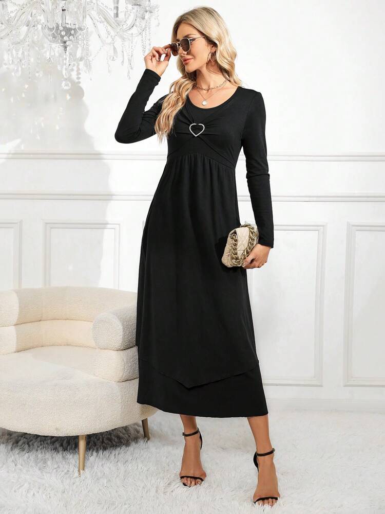 Heart Rhinestone Detail Hidden Pocket Dress