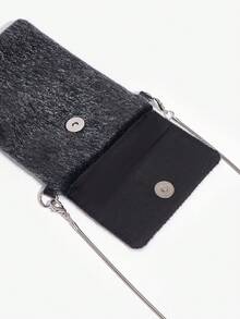 SHEIN ICON 毛茸茸翻蓋斜肩包手機包 - 黑色 - 查看 6