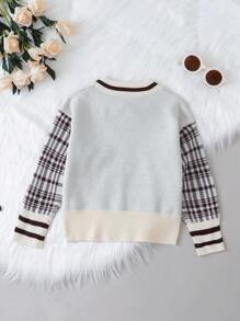 男小童格紋&熊圖案條紋飾邊套頭毛衣 - 彩色 - 查看 2