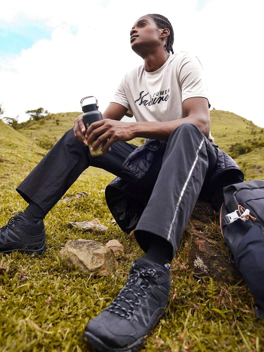 Manfinity Sport Corelite 男士字母圖案織帶拼接運動T恤 - 杏色 - 查看 1