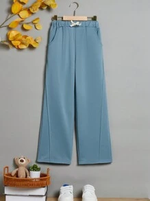 SHEIN 男大童腰上打結闊腿衛褲 - 藍色 - 查看 1