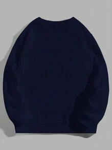 EURMUSE Men Letter Graphic Drop Shoulder Sweatshirt - Navy Blue - View 2