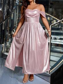 SHEIN Clasi Hơn Off Shoulder cổ áo xếp nếp Đầm - Hồng - Xem 1