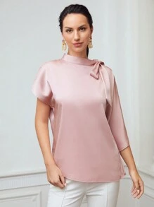 MOTF PREMIUM SHOULDER BOW SATIN BLOUSE
