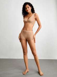 Ocili 彈性平滑無縫中腰平口短褲-卡其色 - 卡其色 - 查看 5