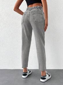 SHEIN Cottnline Women's Tapered Jeans - Hitam - View 2