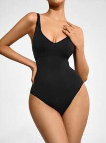 SHAPORA Chất rắn Bodysuit định hình - màu đen - Xem 7