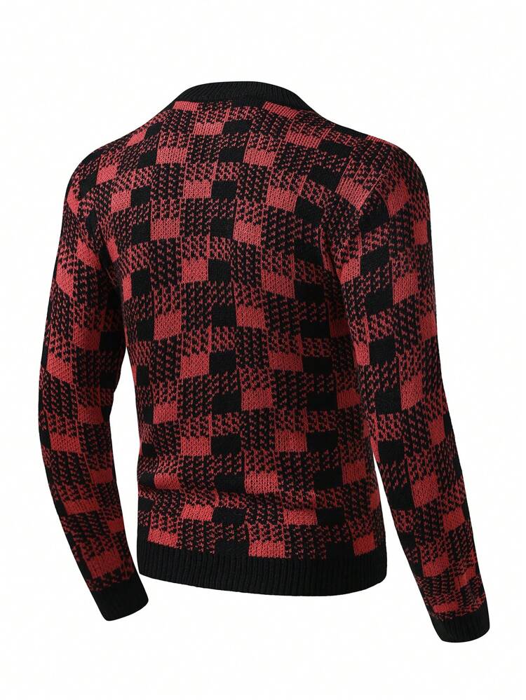 Men Plaid Pattern Zip Up Cardigan