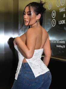 SHEIN SXY Rách Viền chia cắt Ống ngọn - trắng - Xem 2