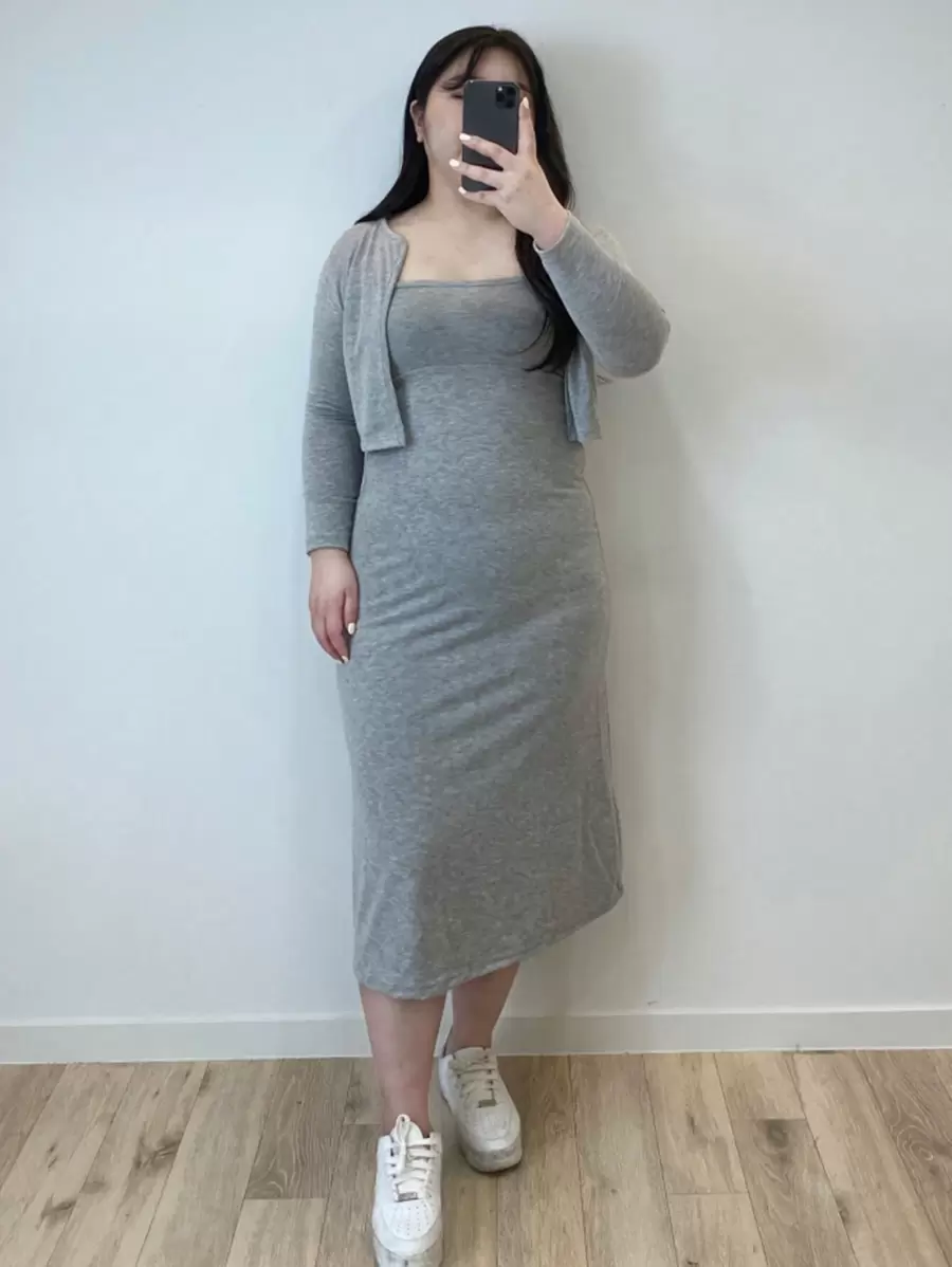 Dazy Petite Plus Solid Dress & Open Front Jacket