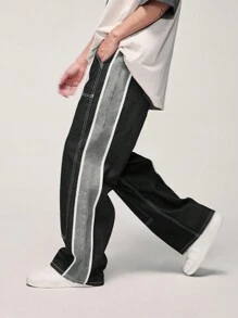 INFLATION Quần Jeans Nam Dây kéo Túi Sọc bên Khối Màu - màu đen - Xem 5