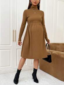 SHEIN 孕婦高領條紋針織洋裝