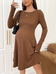 SHEIN Maternity Solid A-line Dress - Coffee - View 1