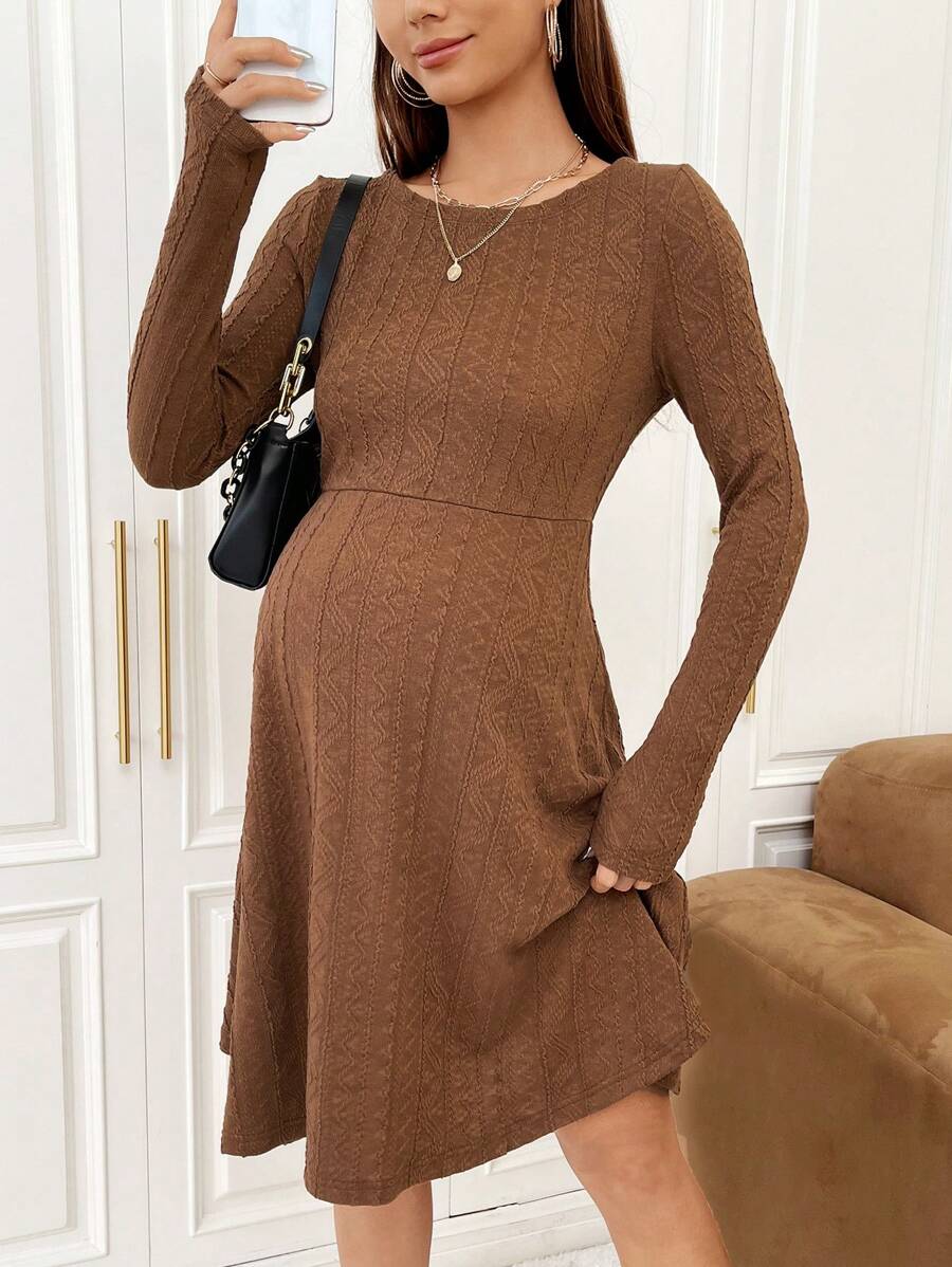 SHEIN Maternity Solid A-line Dress - Coffee - View 1