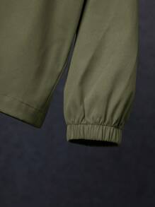 SHEIN 2pcs Boys' Casual Badge Hoodie Jacket And Solid Pants Set, Fleece, Thickened - Green - View 7