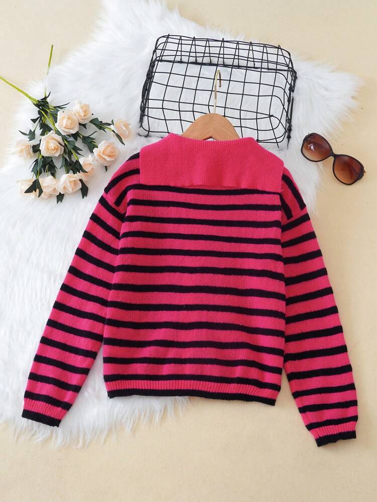 Tween Girl Striped Pattern Drop Shoulder Cardigan