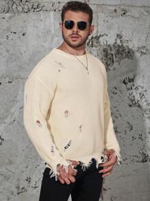 Manfinity LEGND Hombres talla grande Suéter roto unicolor - Albaricoque - Ver 3