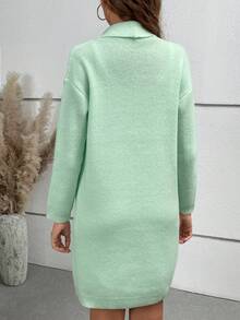 SHEIN Frenchy Chất rắn Váy len yếm & Áo len Duster - Màu xanh Bạc hà - Xem 2