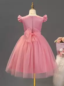 SHEIN Tween Girl Ruffle Trim Mesh Hem Party Dress for Christmas - Pink - View 2