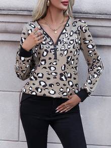 SHEIN LUNE 豹紋印花半拉鏈運動衫 - 彩色 - 查看 3