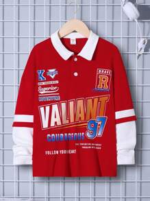 SHEIN Tween Boy Slogan Graphic 2 In 1 Polo Shirt