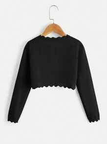 SHEIN 女大童貝殼邊單釦開襟衫 - 黑色 - 查看 2