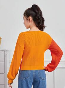 Teen Girl Two Tone Crossover Sweater