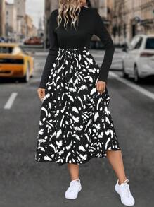 SHEIN LUNE Đầm Maxi Thắt Lưng In Họa Tiết Đồ Họa Trang Phục Nữ - màu đen - Xem 3