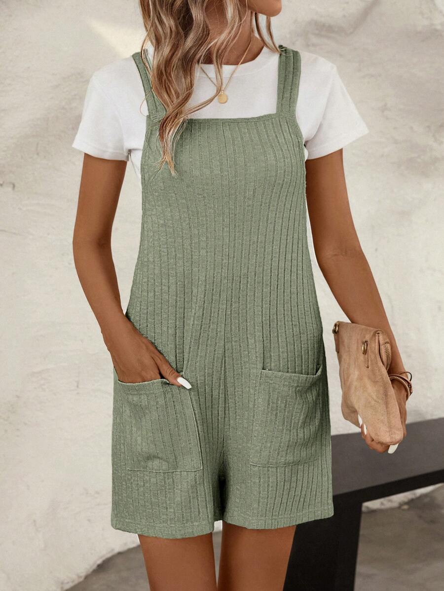 SHEIN LUNE 雙口袋背帶連體短褲不帶T恤