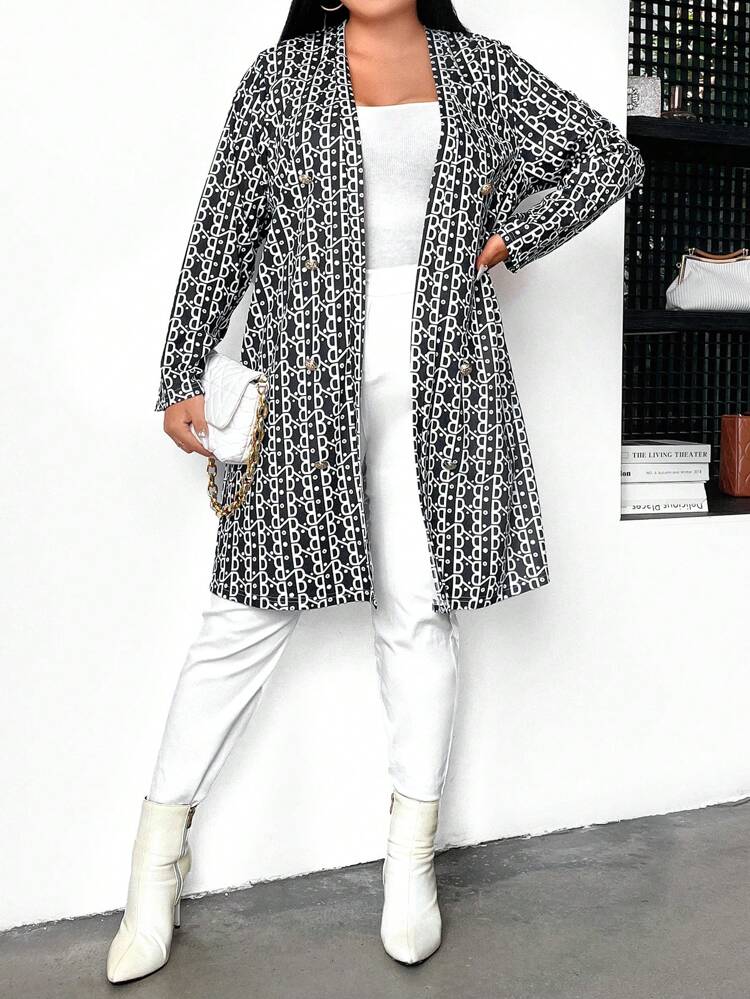 Plus Allover Print Open Front Coat