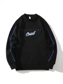 Hombres Sudadera con bordado de letra ribete en contraste