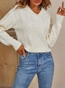 SHEIN LUNE Cable Knit Drop Shoulder Sweater Knit Pullover Fall Winter Outfit