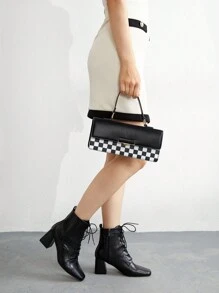 BizChic Túi Checkerboard màu đen có khóa nắp trên dành cho nữ - Đen và trắng - Xem 3