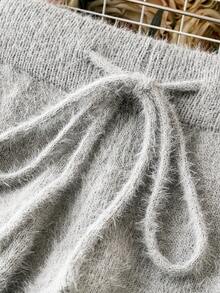 SHEIN LUNE 大碼腰部抽繩毛衣褲子 - 灰色 - 查看 4