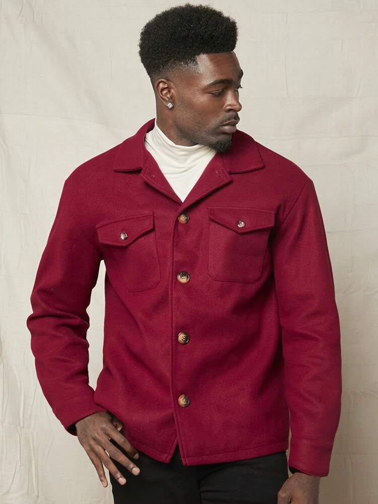 Men's Flap Pocket Button Front Oversized Overcoat, For Fall Winter