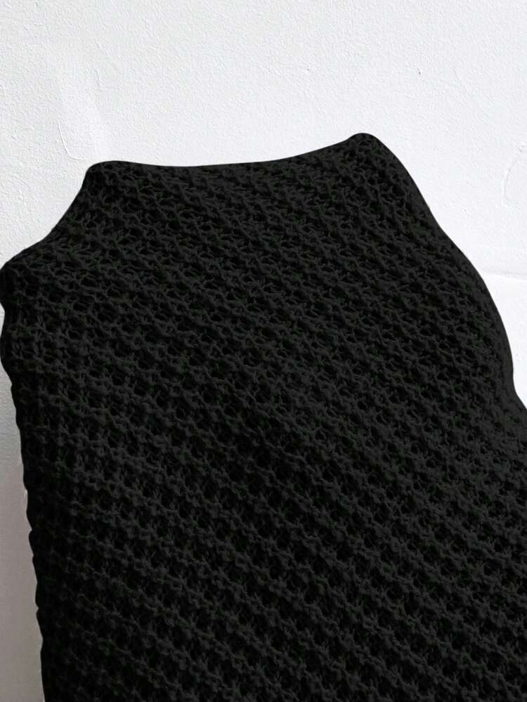 Tie Twist Backless Drop Shoulder Sweater,Long Sleeve Tops In Fall/Winter Black Casual Spring