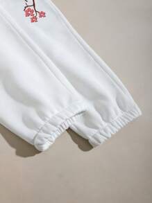 INAWLY Đồ họa rồng Trung Quốc Eo dây rút Quần thể thao - trắng - Xem 5