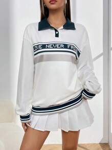 Lunelith SHEIN Lunessa Sweatshirt mit Buchstaben Grafik, Streifen Drop Shoulder