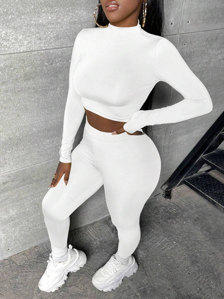 Slaydiva Einfarbig Crop T-Shirt & Leggings