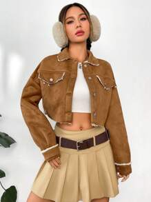 SHEIN EZwear Cazadora crop con diseño de solapa